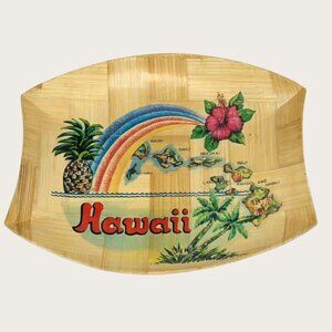 Vintage Hawaii Dish Tray Islands Pineapple Rainbow Palm Trees Hibiscus